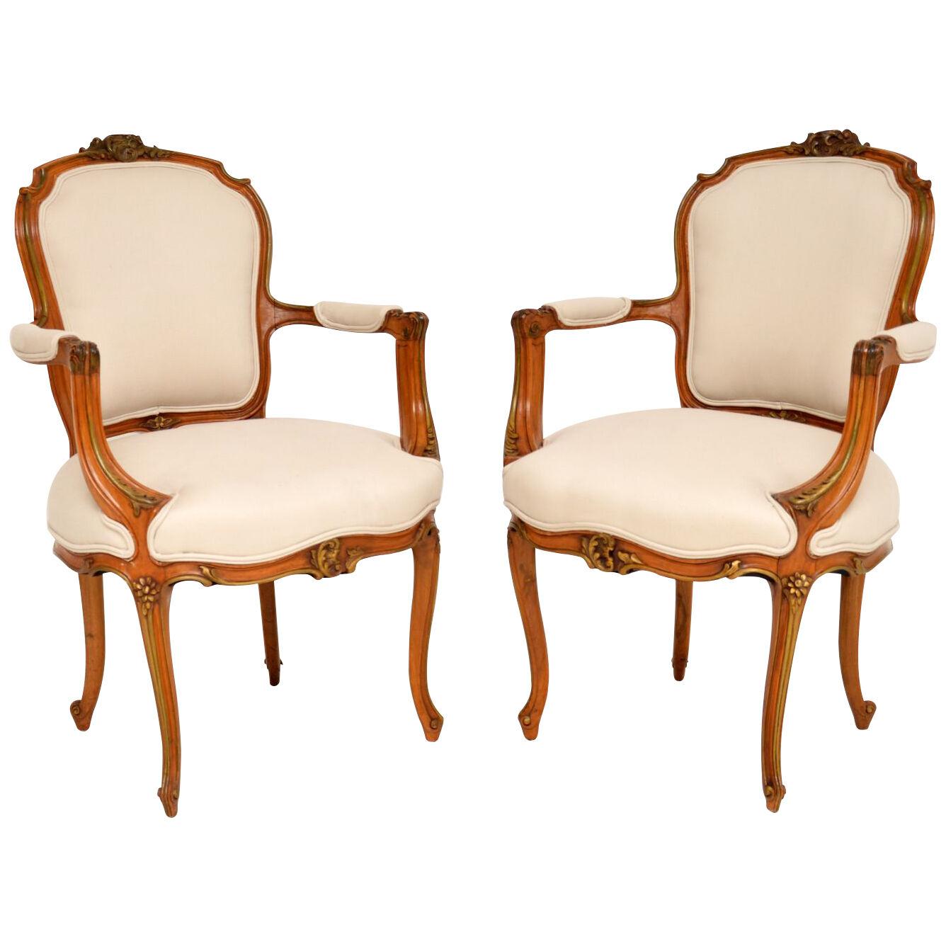 Pair of Antique French Solid Walnut Salon Chairs