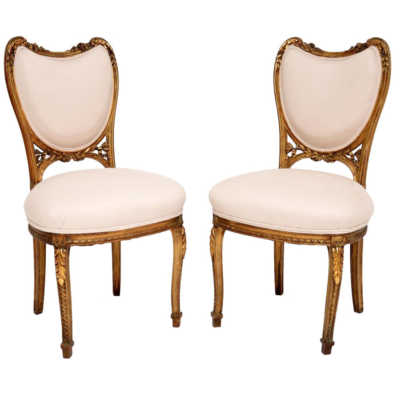 Pair of Antique French Gilt Wood Side Chairs