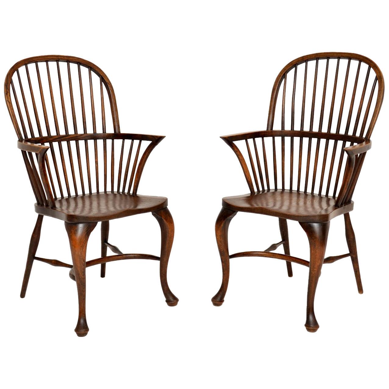 Pair of Antique Elm & Oak Windsor Armchairs