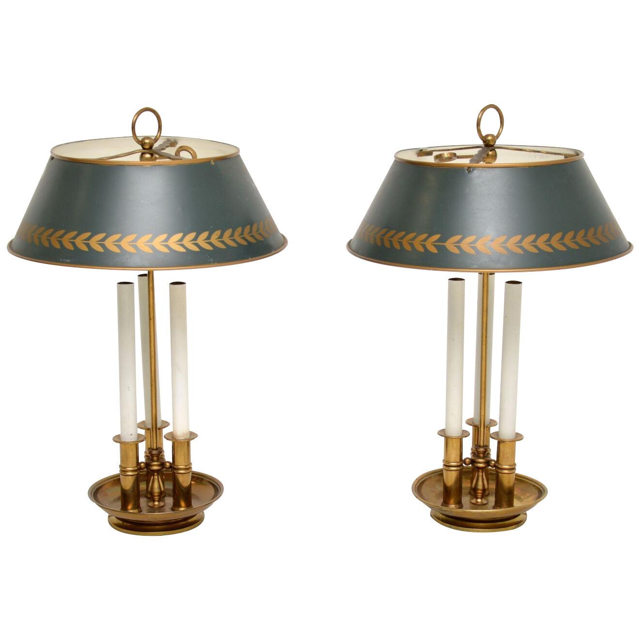 Pair of Antique Tole & Brass Table Lamps
