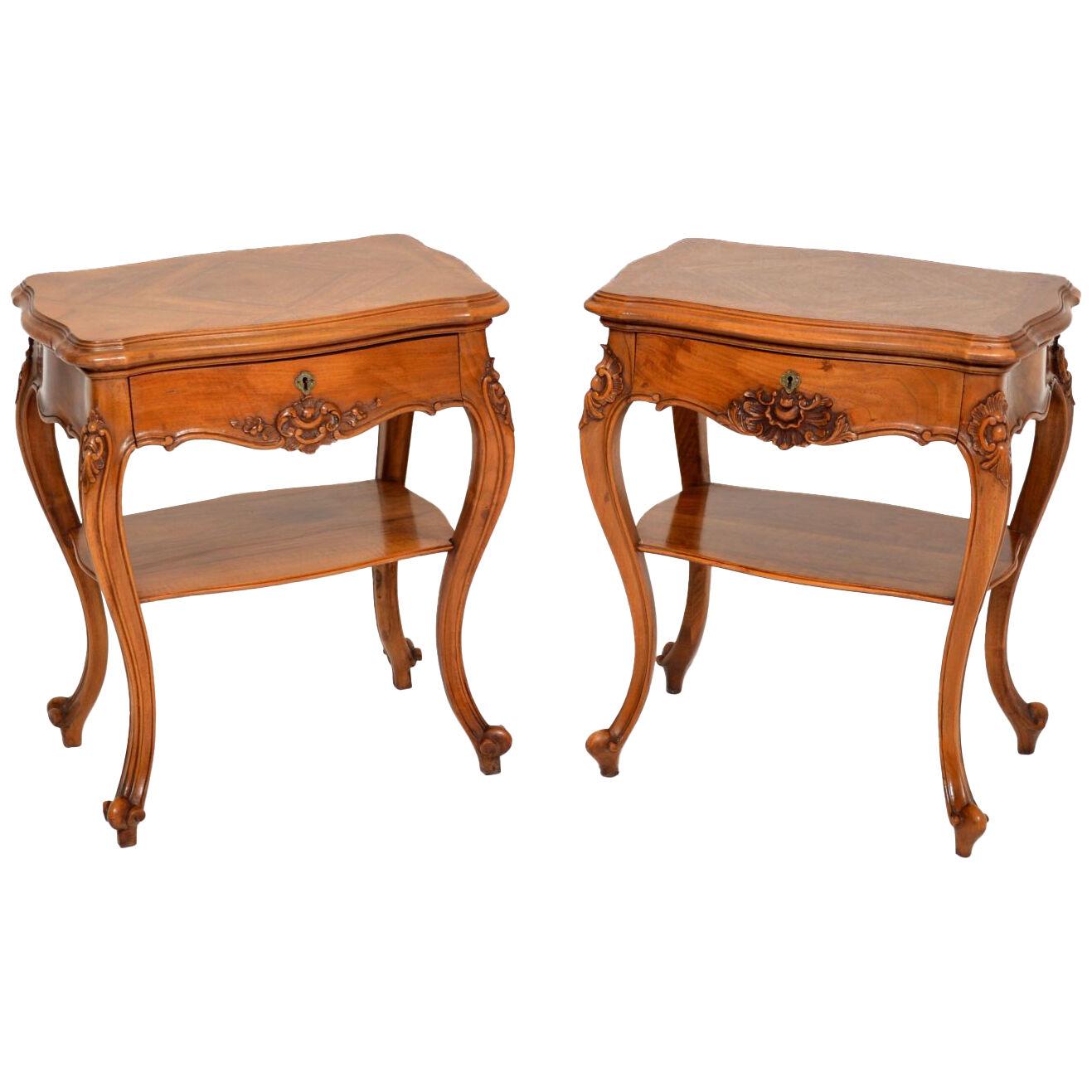 Pair of Antique French Walnut Side or Bedside Tables