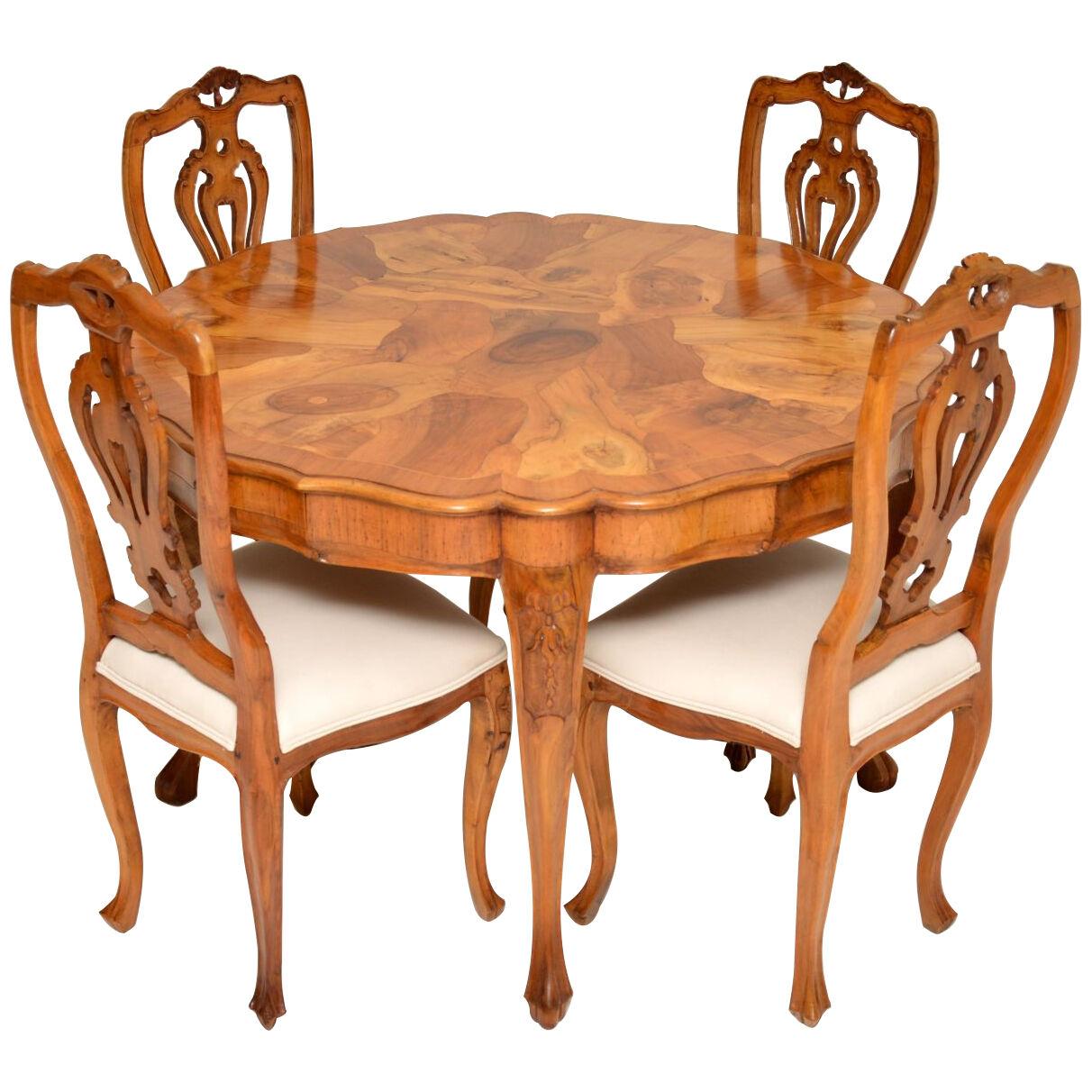 Antique Dutch Olive Wood Dining Table & Chairs