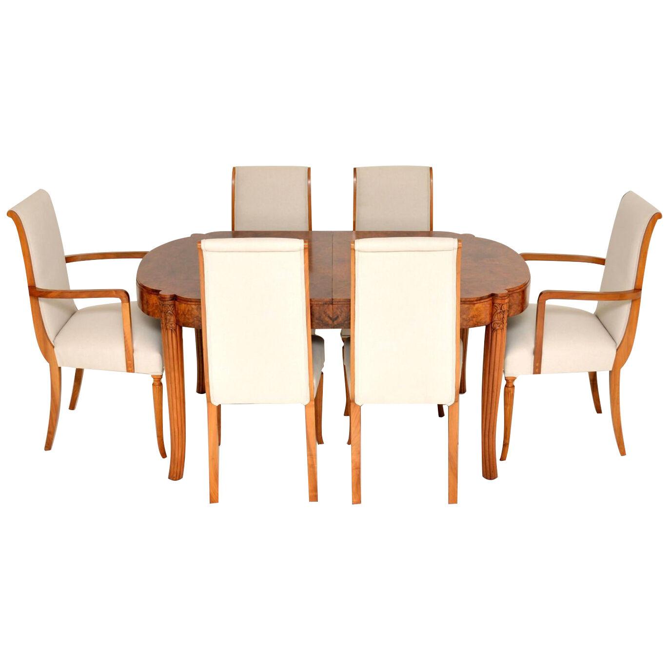 Art Deco Burr Walnut Dining Table & Chairs by Hille