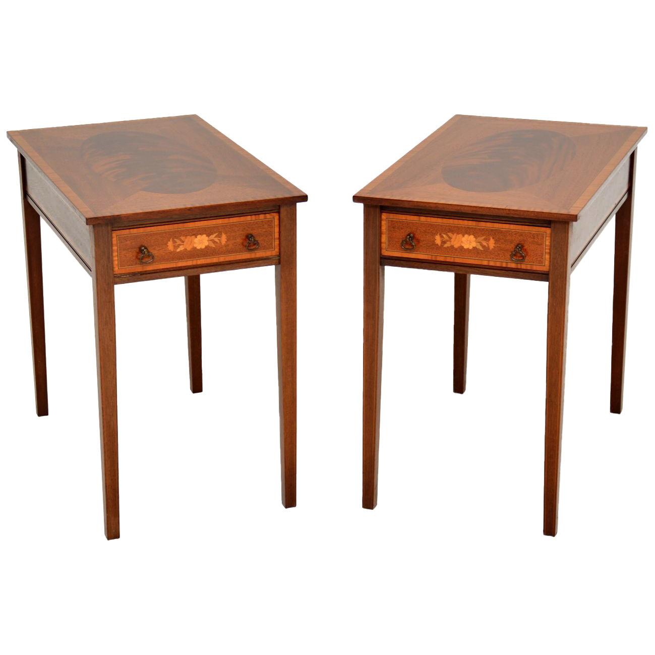 Pair of Antique Sheraton Revival Inlaid Mahogany Side Tables