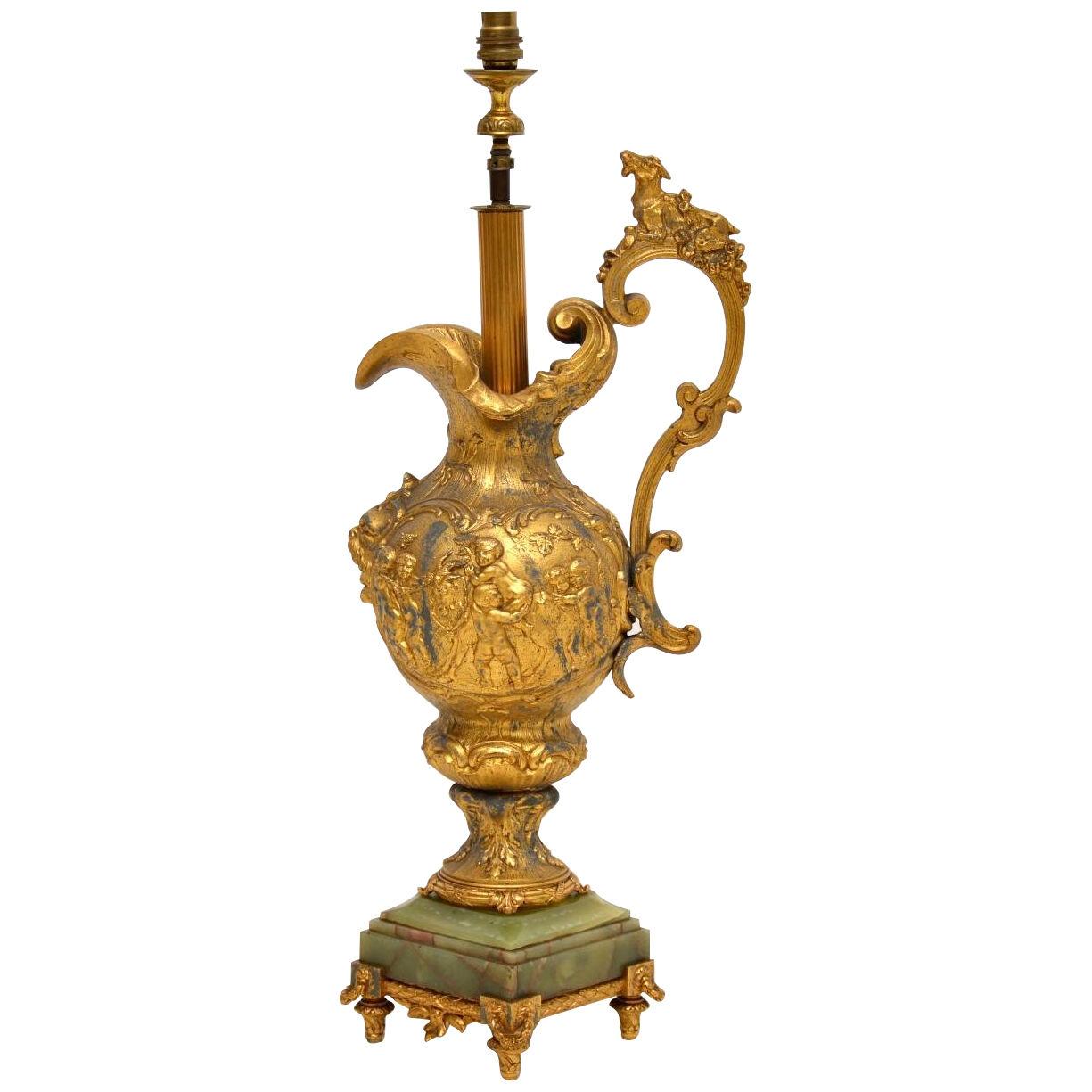  Large Antique Gilt Metal Flagon Lamp