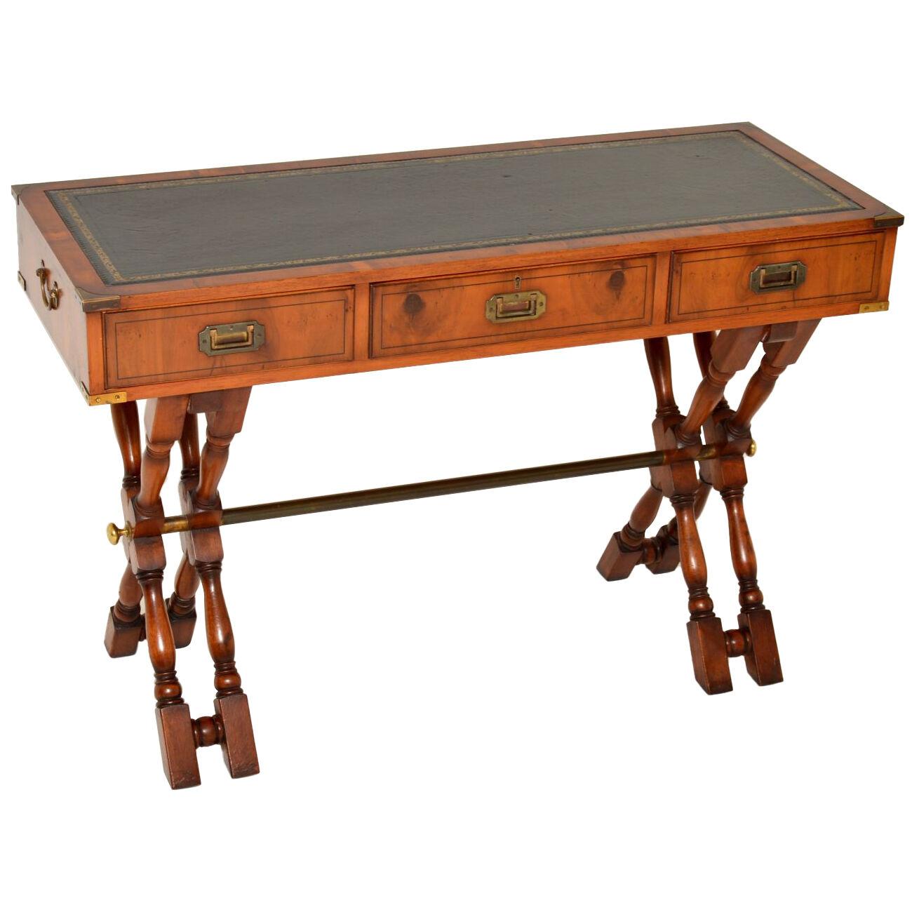 Antique Yew Wood Military Campaign Style Desk