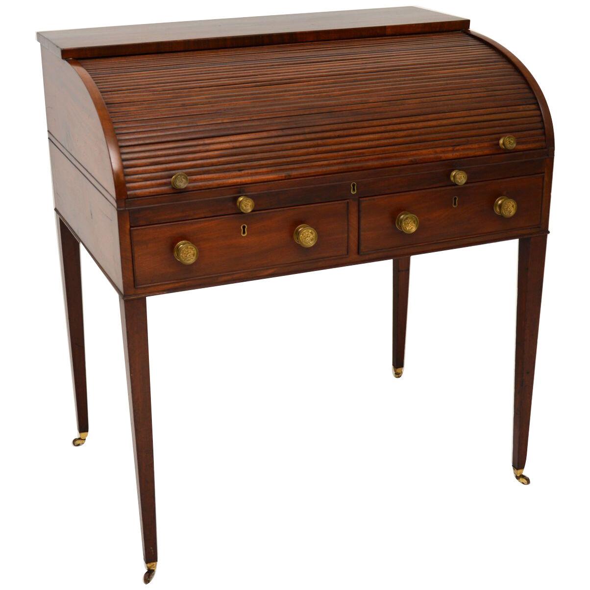 Antique Period George III Mahogany Tambour Top Desk