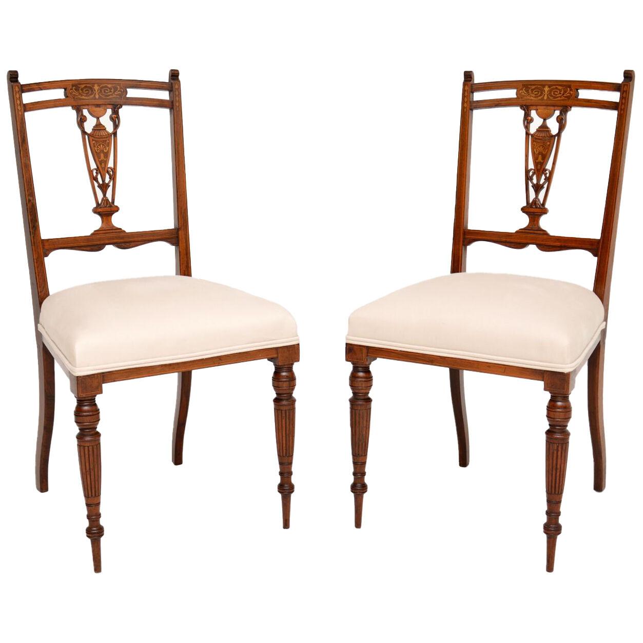 Pair of Antique Victorian Inlaid Rosewood Side Chairs