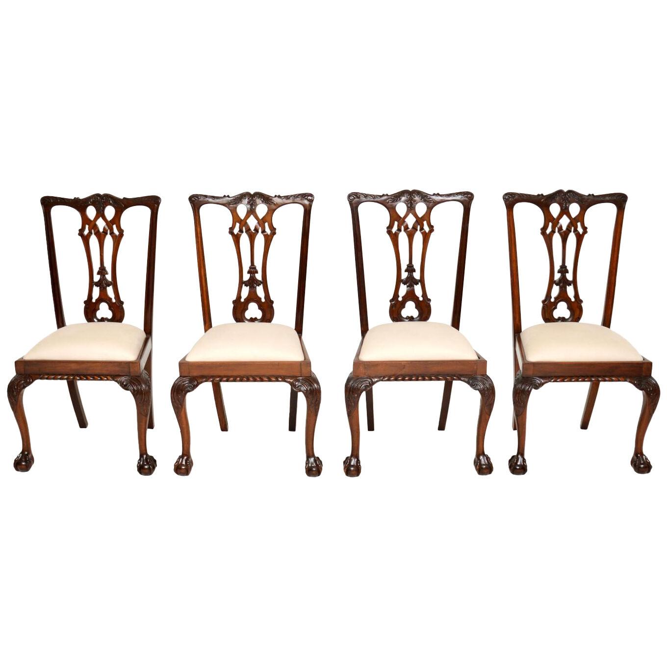 Set of 4 Antique Mahogany Chippendale Dining Chairs