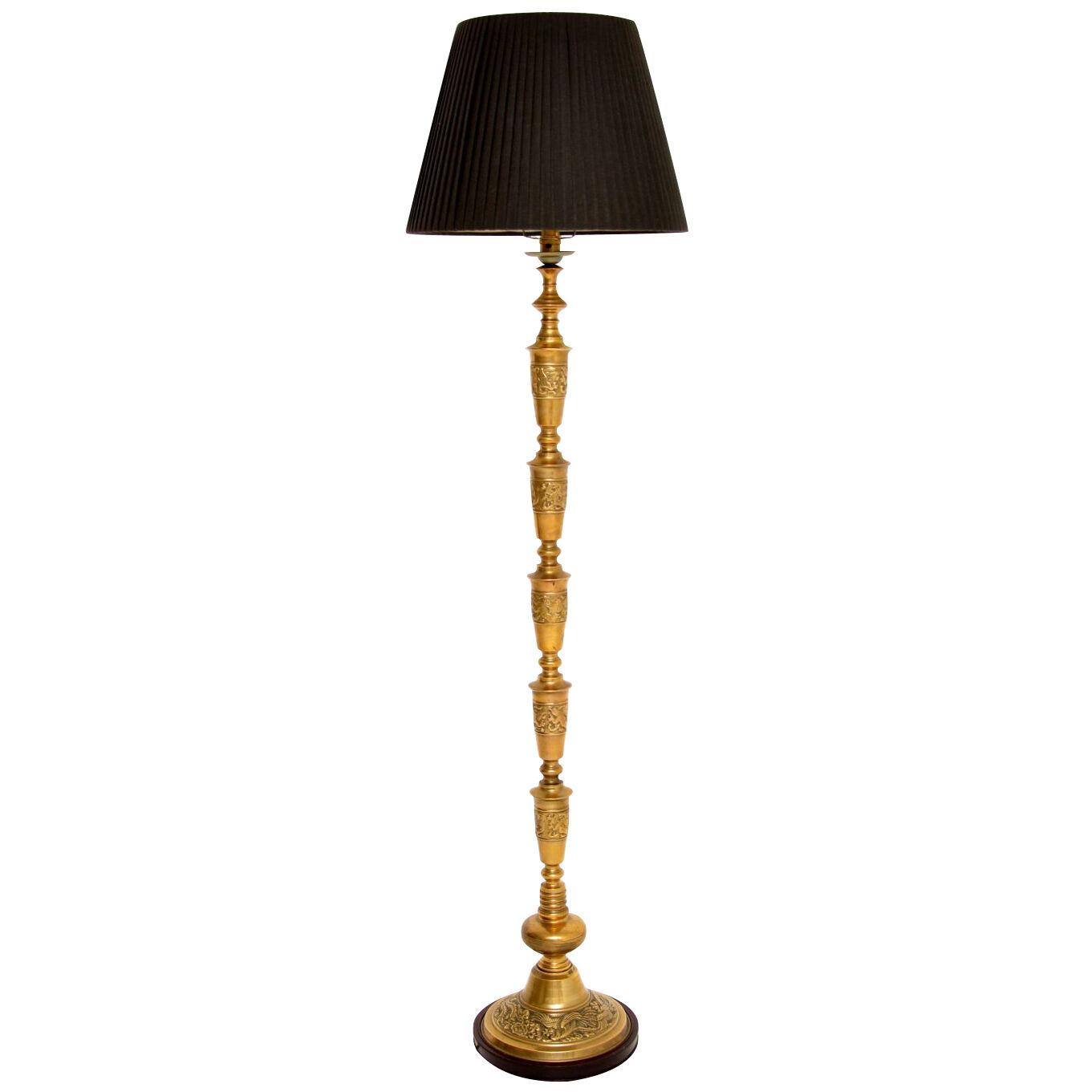 Antique Brass & Mahogany Floor Lamp