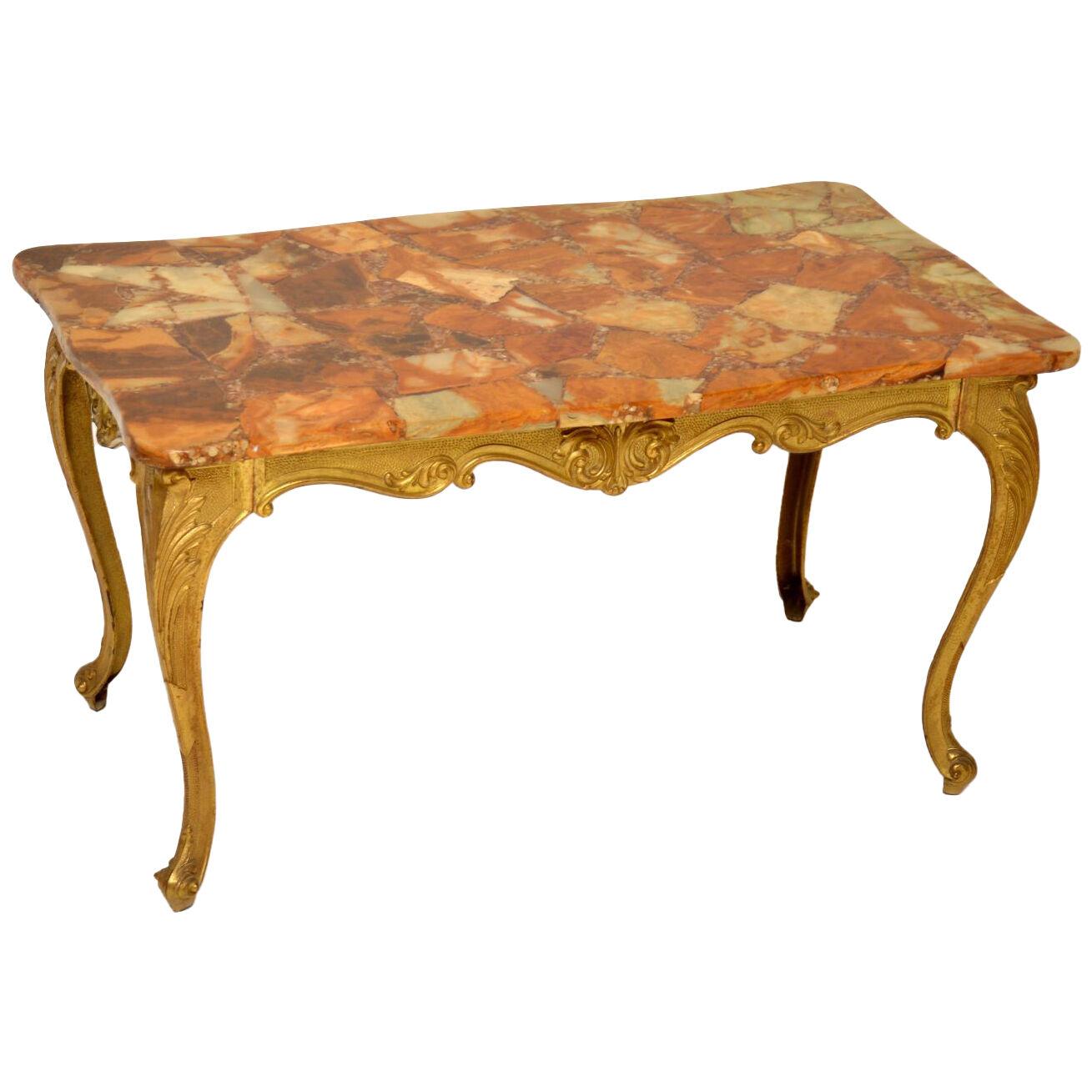 Antique French Brass & Onyx Coffee Table