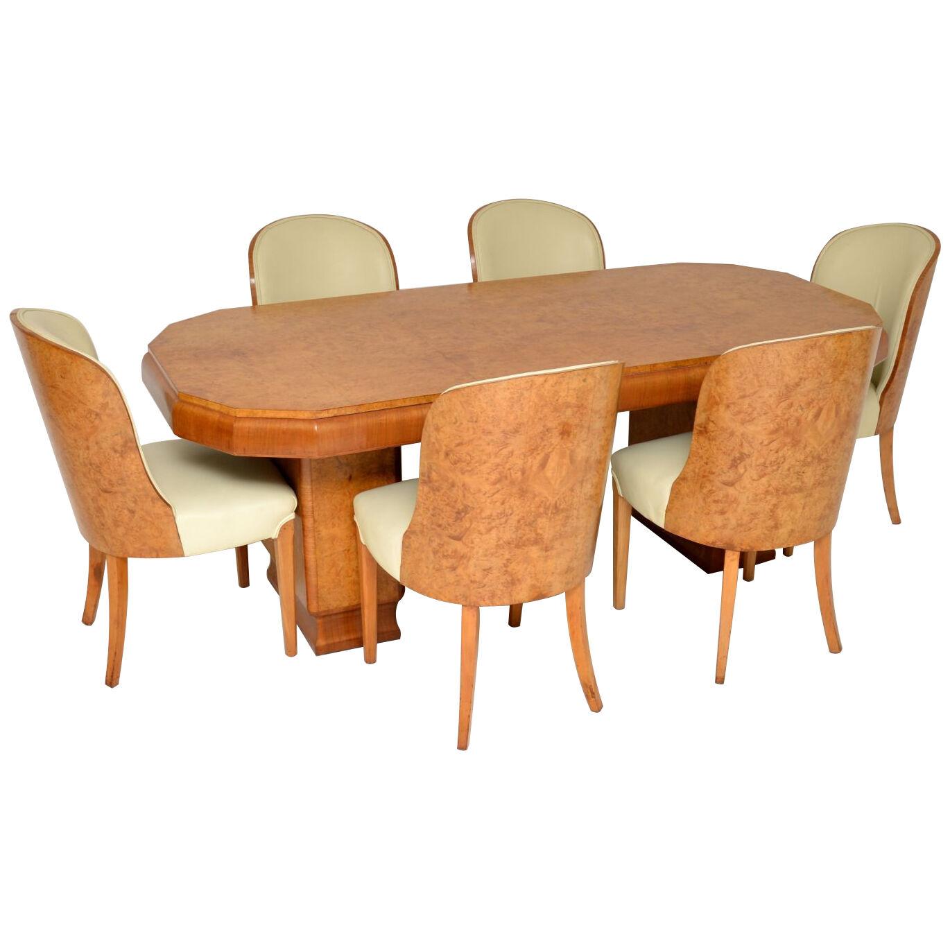 Art Deco Burr Walnut Dining Table & Cloud Back Chairs by Epstein