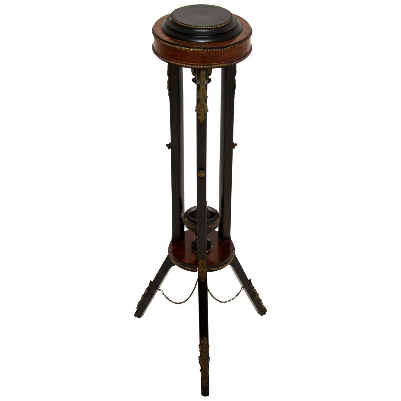 Antique French Ebonised Walnut Plant Stand / Torchere