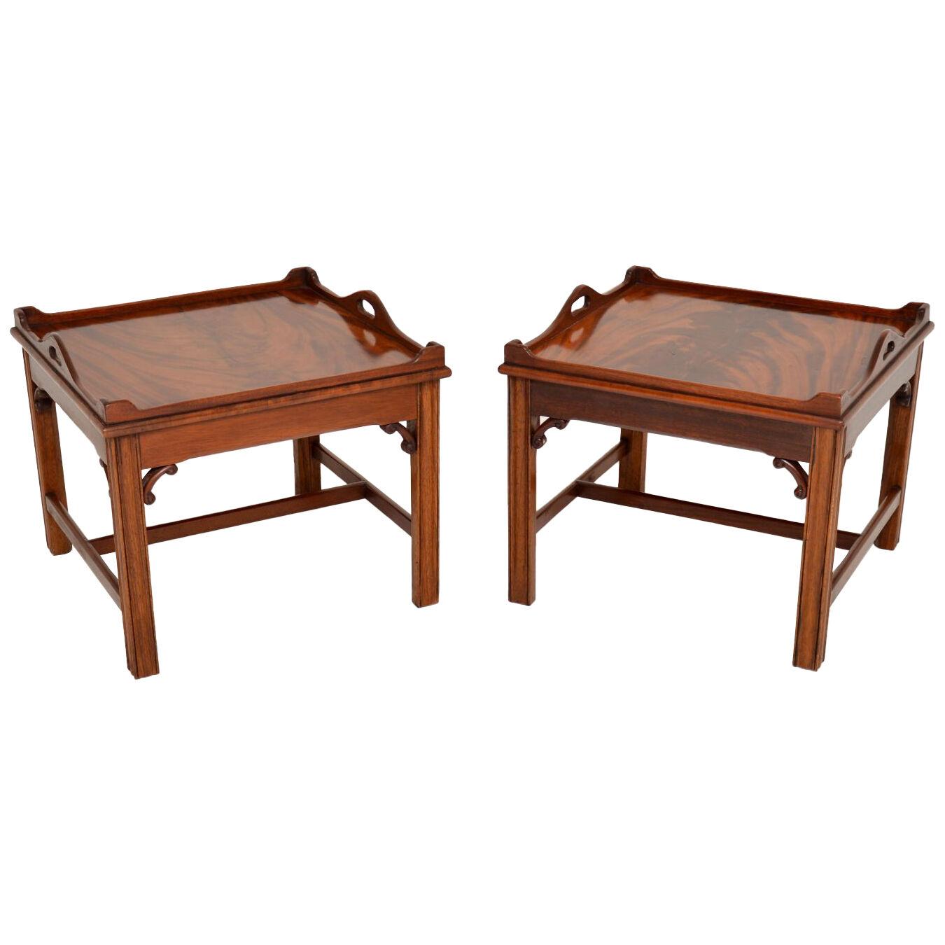 Pair of Antique Flame Mahogany Tray Top Side Tables