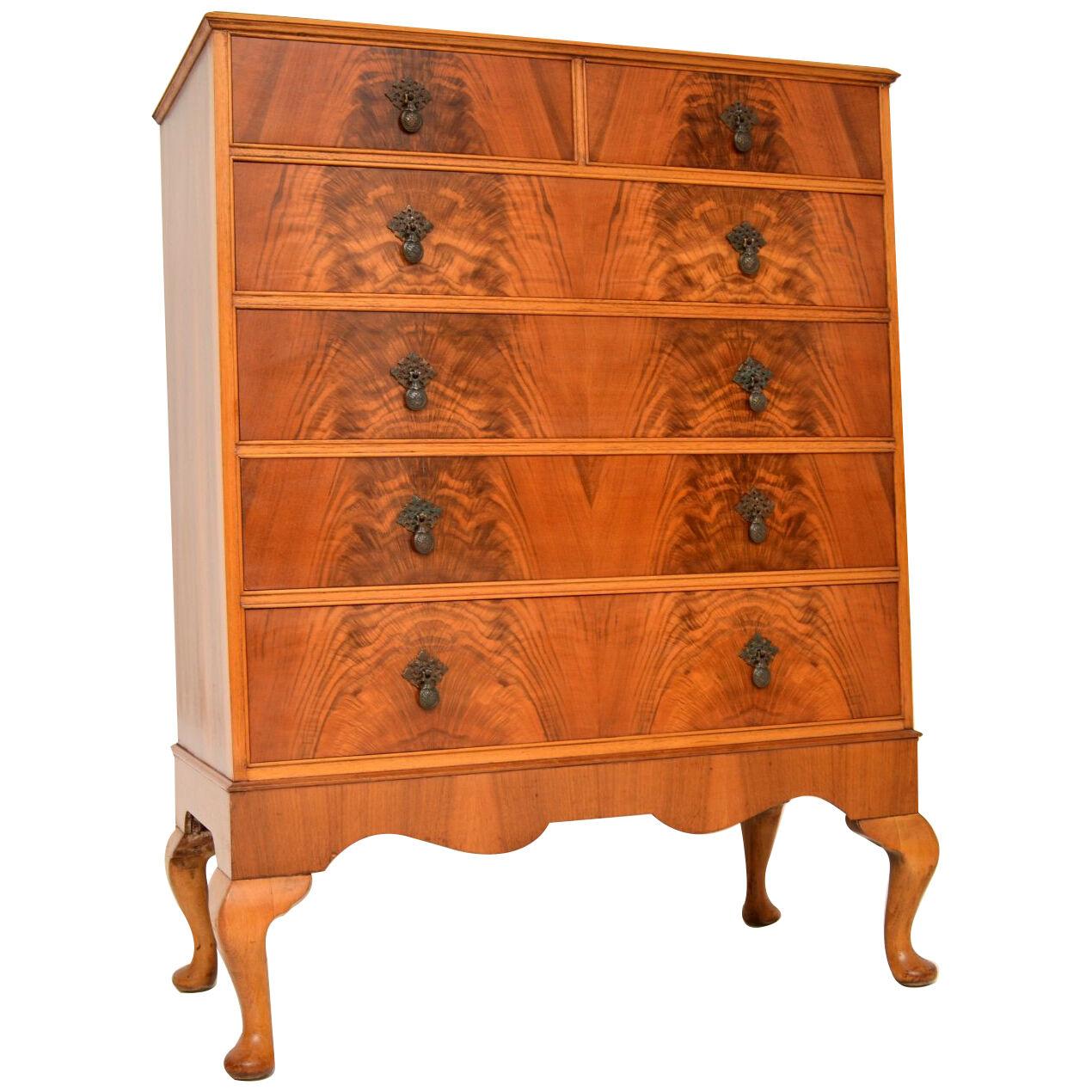 Large Antique Figured Walnut Chest of Drawers
