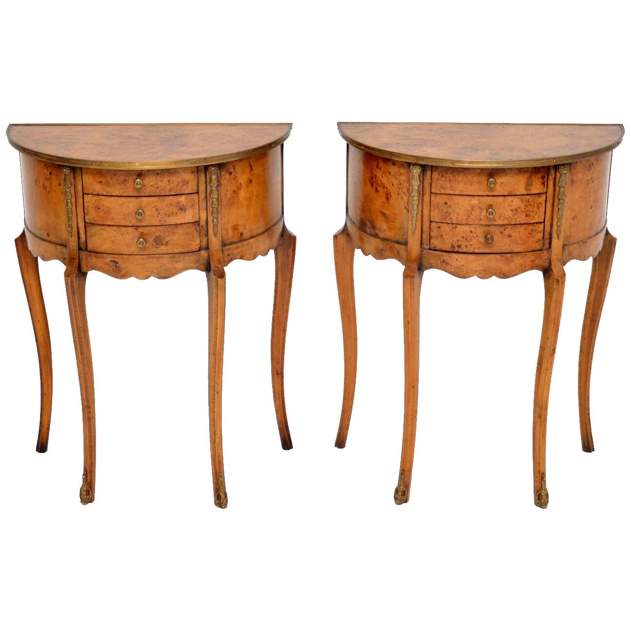 Pair of Antique French Burr Walnut Side Tables
