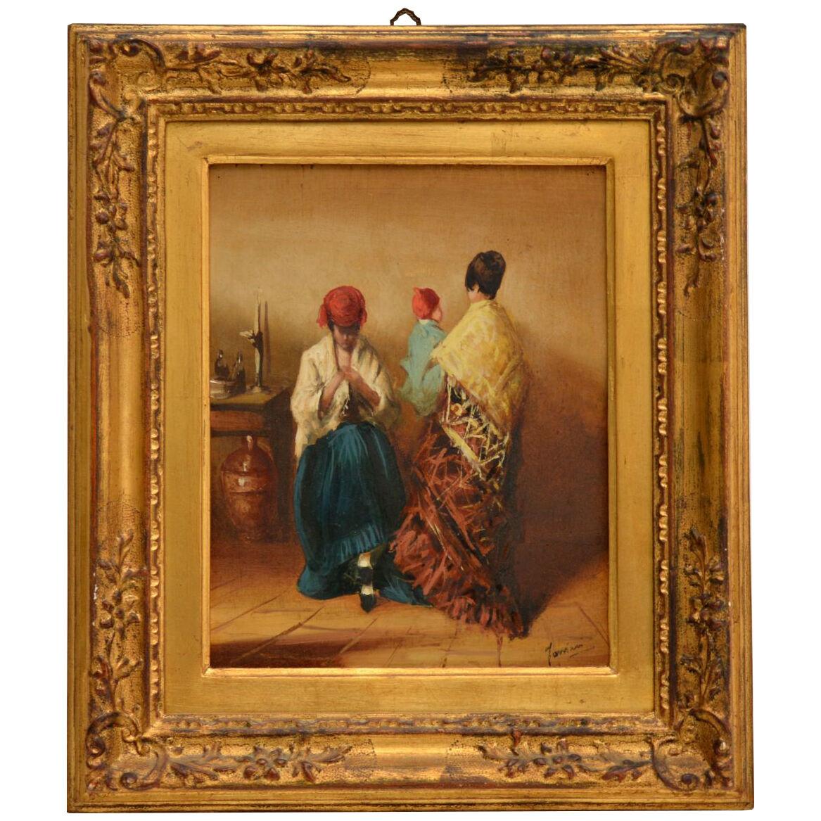 Antique Oil Painting in Gilt Wood Frame