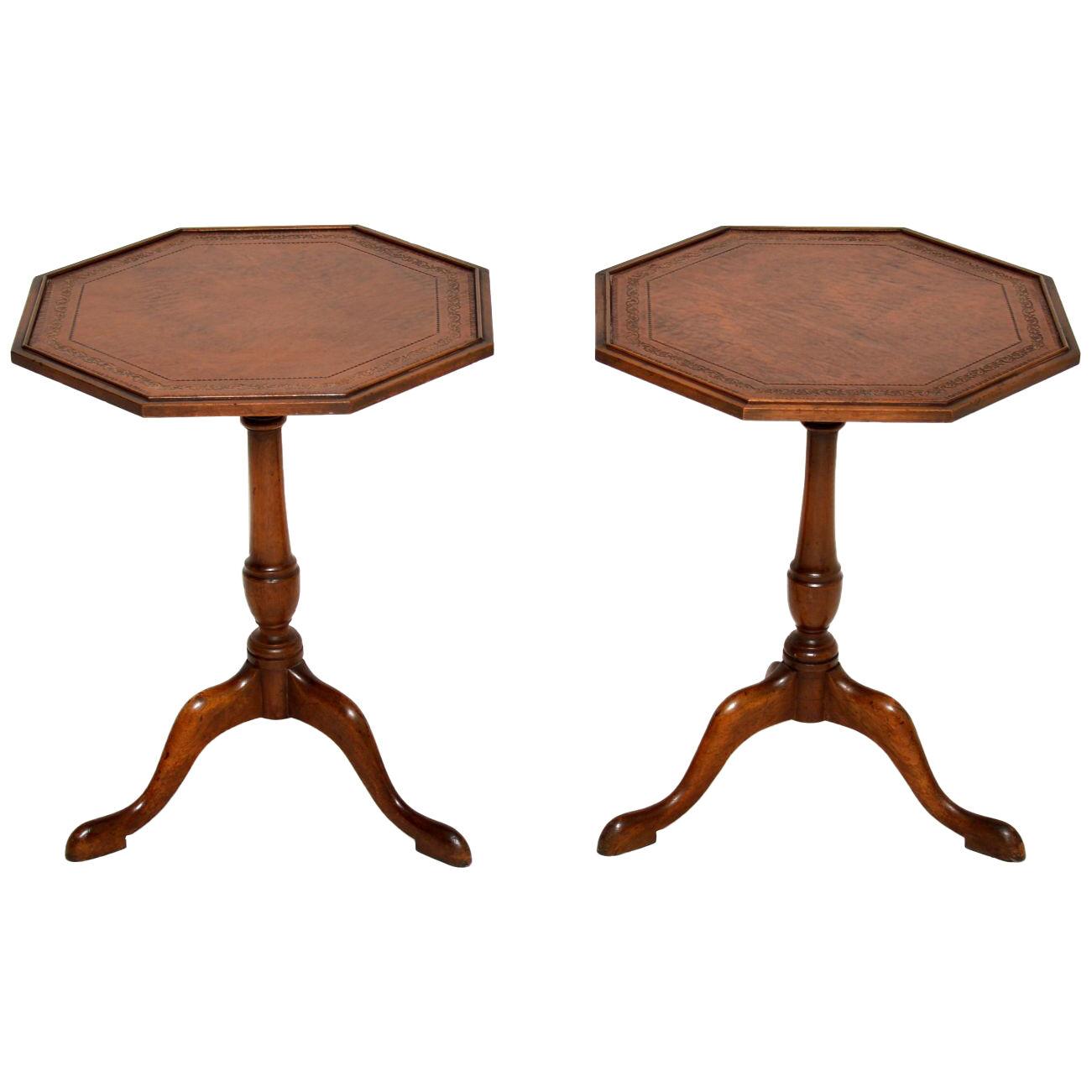 Pair of Antique Mahogany Leather Top Side Tables