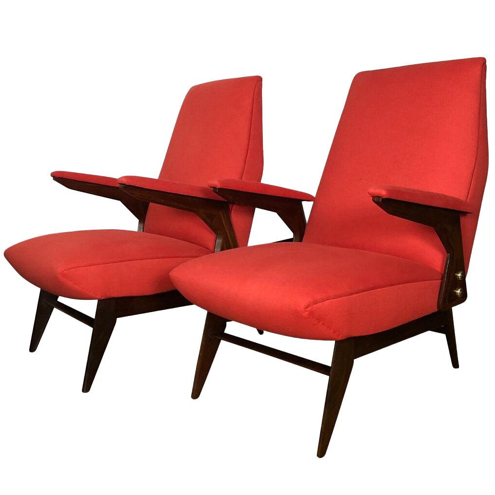 A pair of 1950s Italian walnut armchairs 