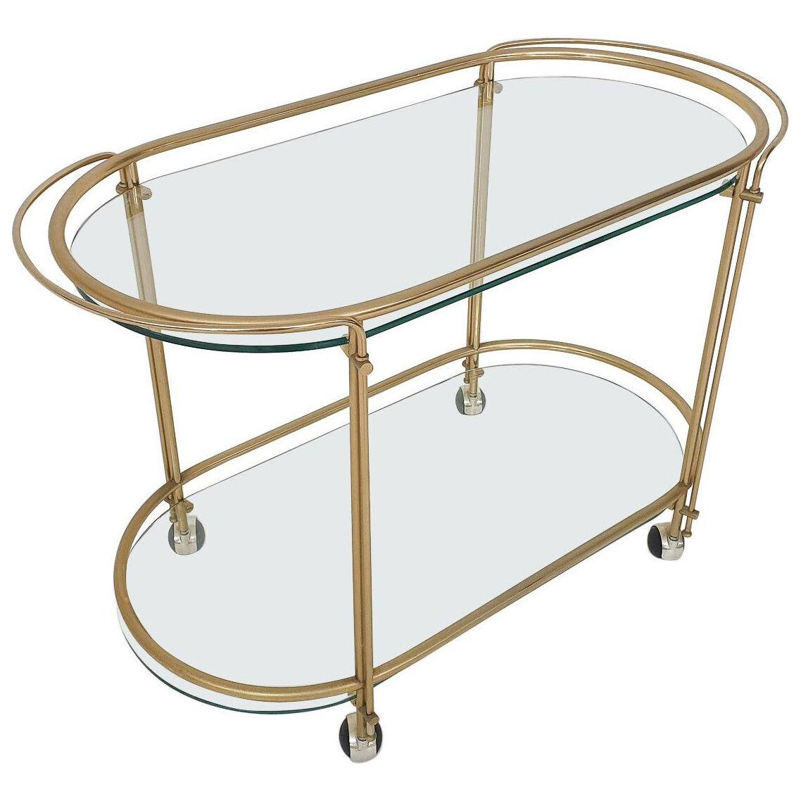 Mid-Century Modern Glass and Gold Serving Trolley or Bar Cart, 1970's