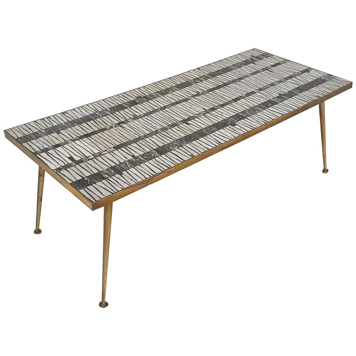 Berthold Muller mosaic coffee table with brass legs, Germany 1950's