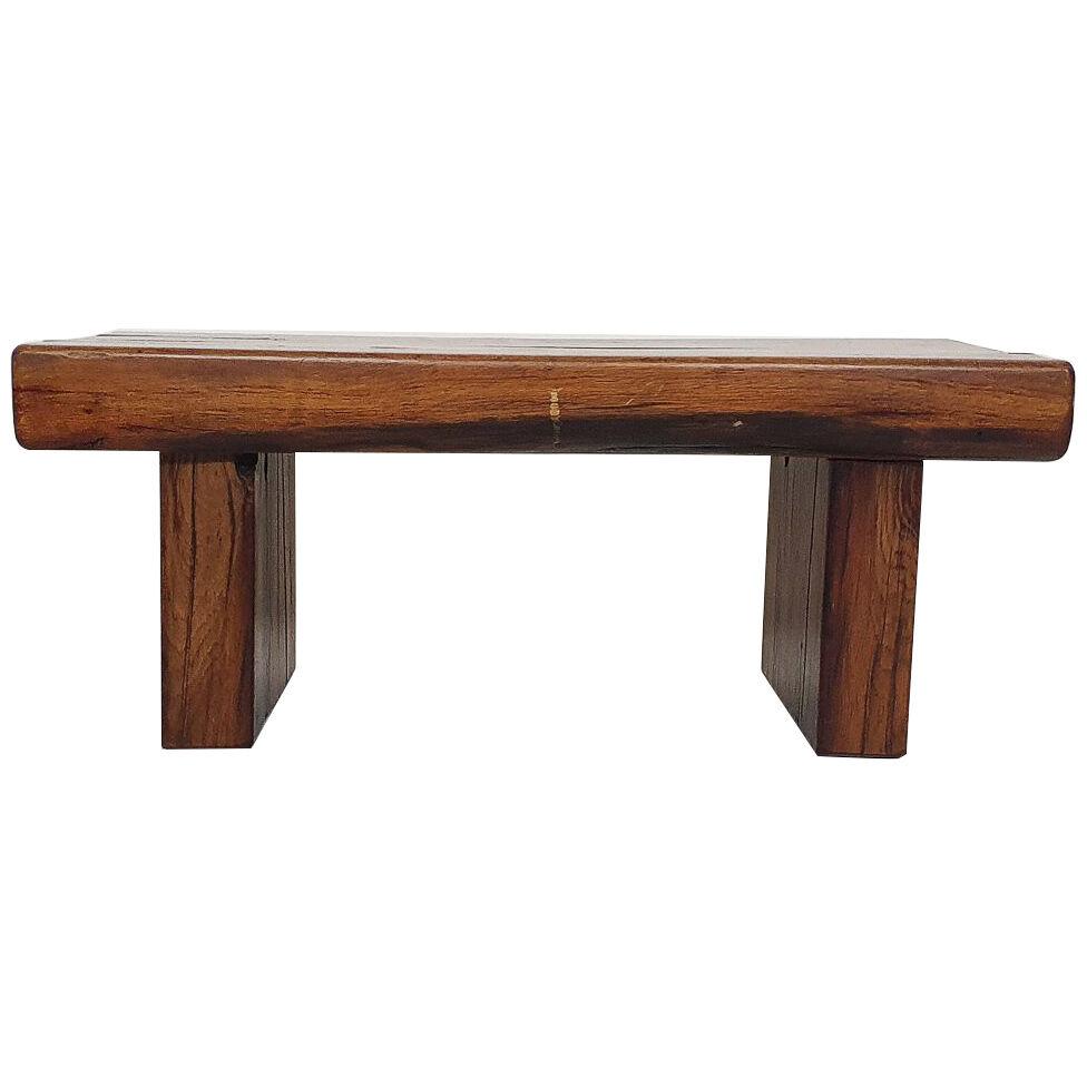 Solid oak brutalist side table or bench, France1970's