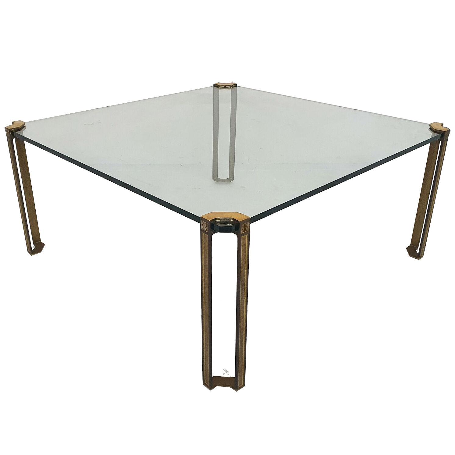 Peter Ghyczy for Ghyczy brass and glass square coffee table, 1970's