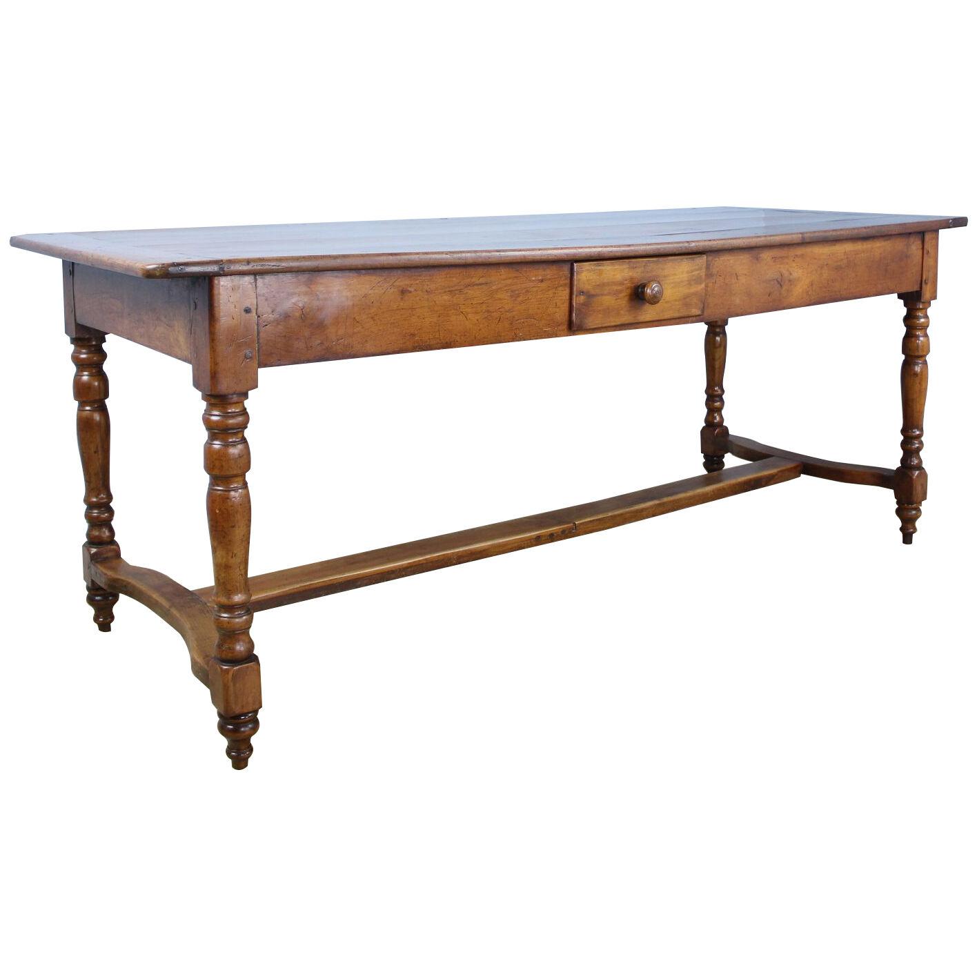 Early 19th Century Farm Table with Turned Legs and Stretcher Base