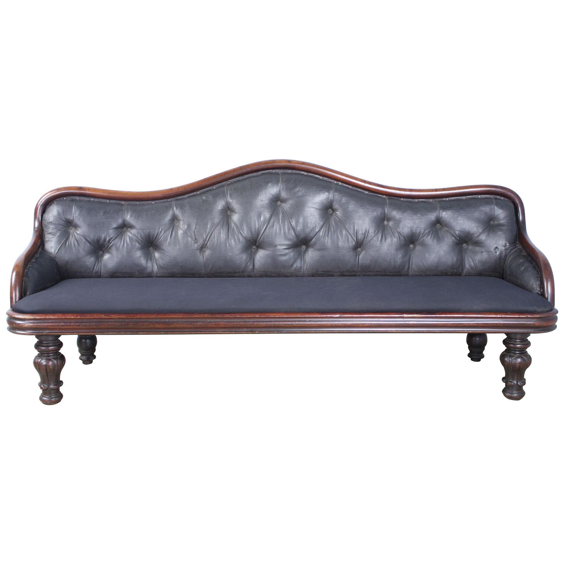 19th Century Mahogany Hall Seat with Original Buttoned Back