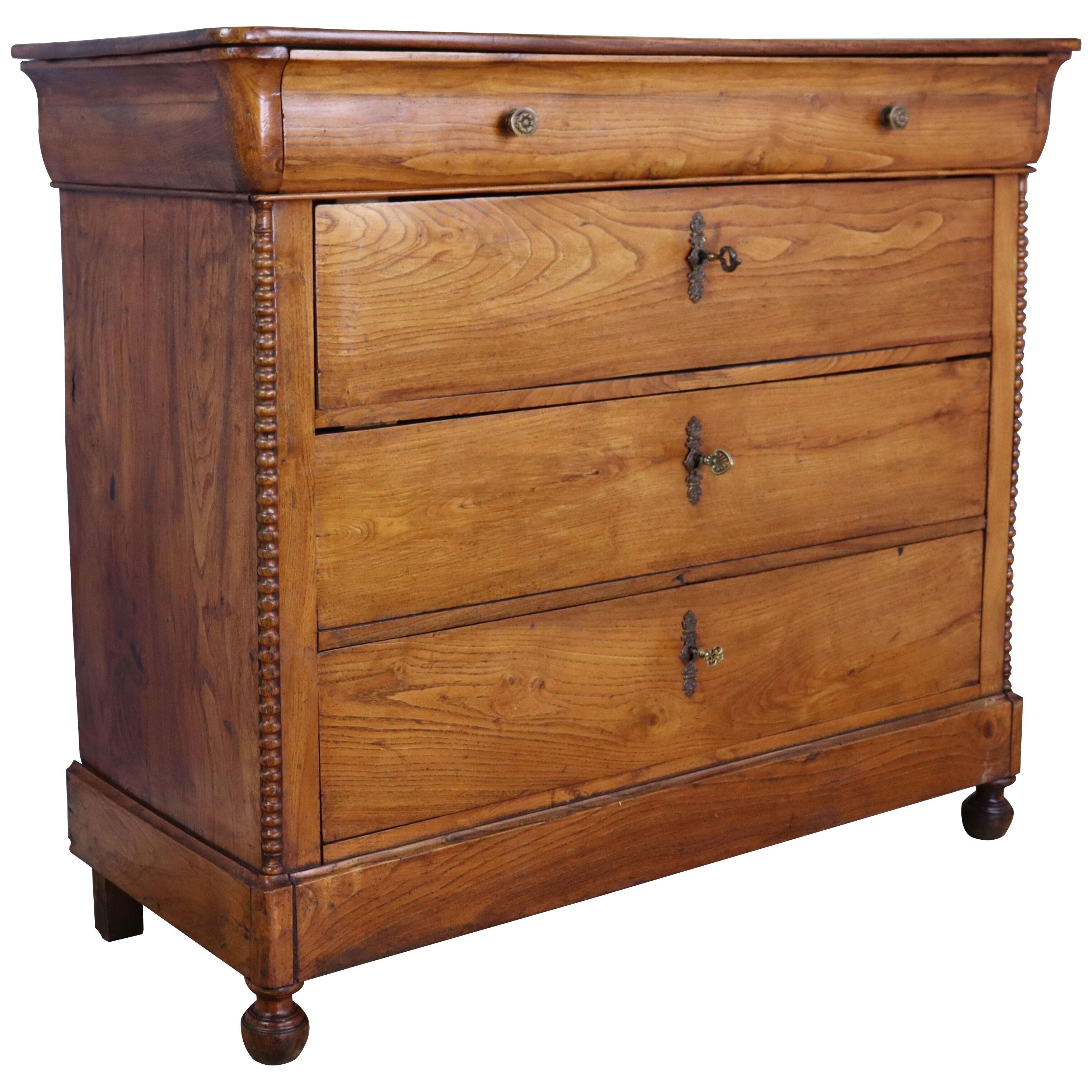 Louis Philippe Elm Commode with Bobbin Turned Columns