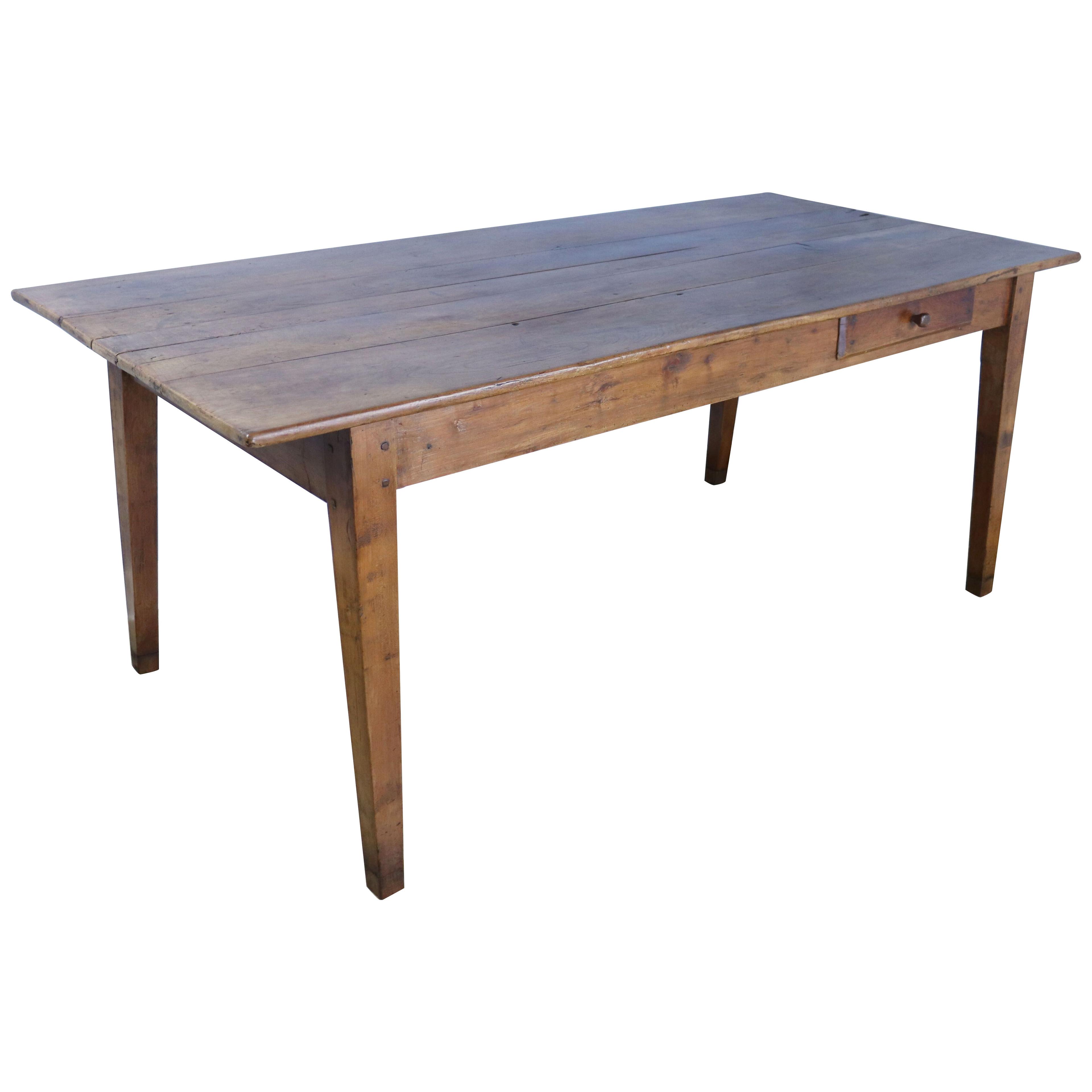 Wide Cherry Farm Table with Single Drawer and Bread Slide