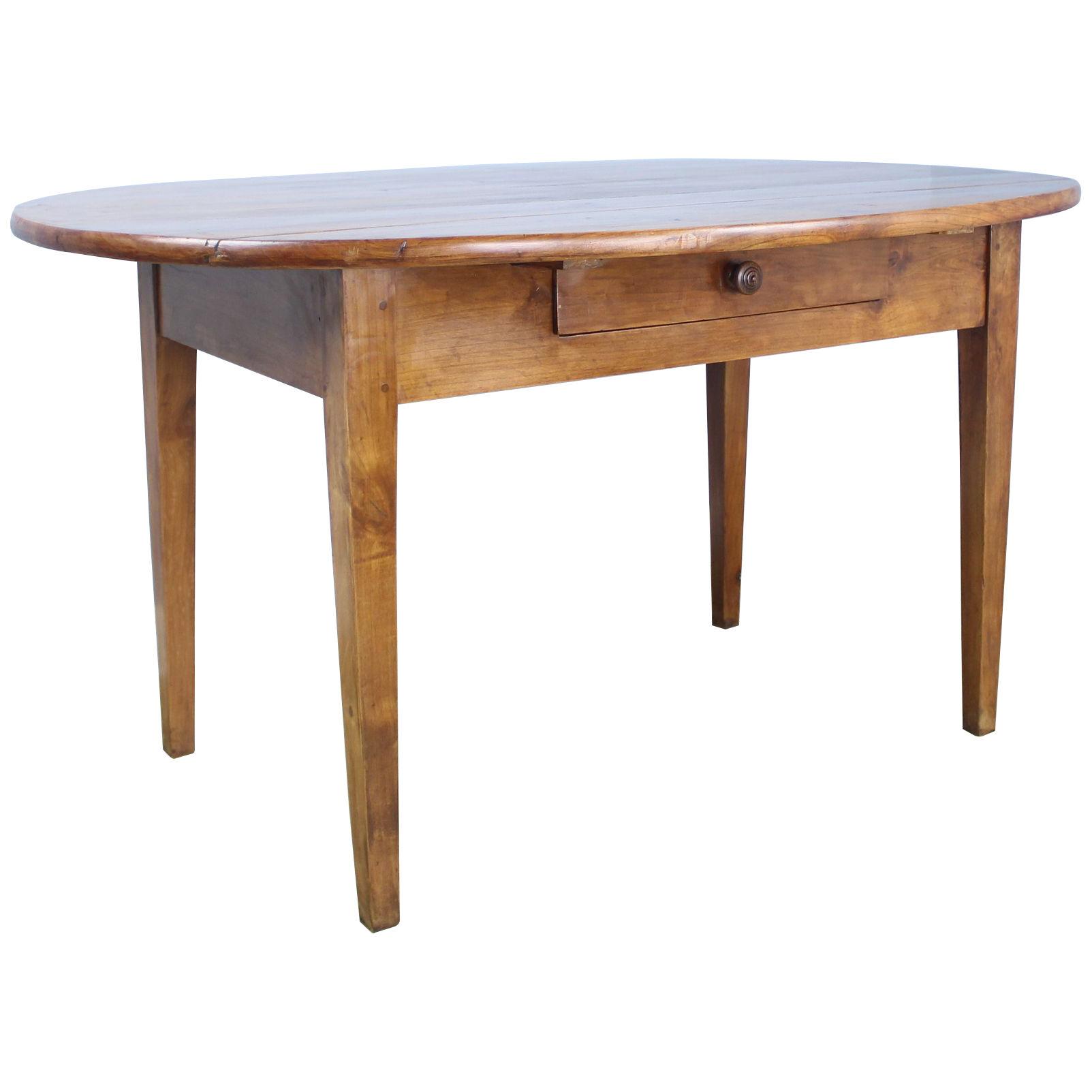Antique French Fruitwood Oval Table, One Drawer