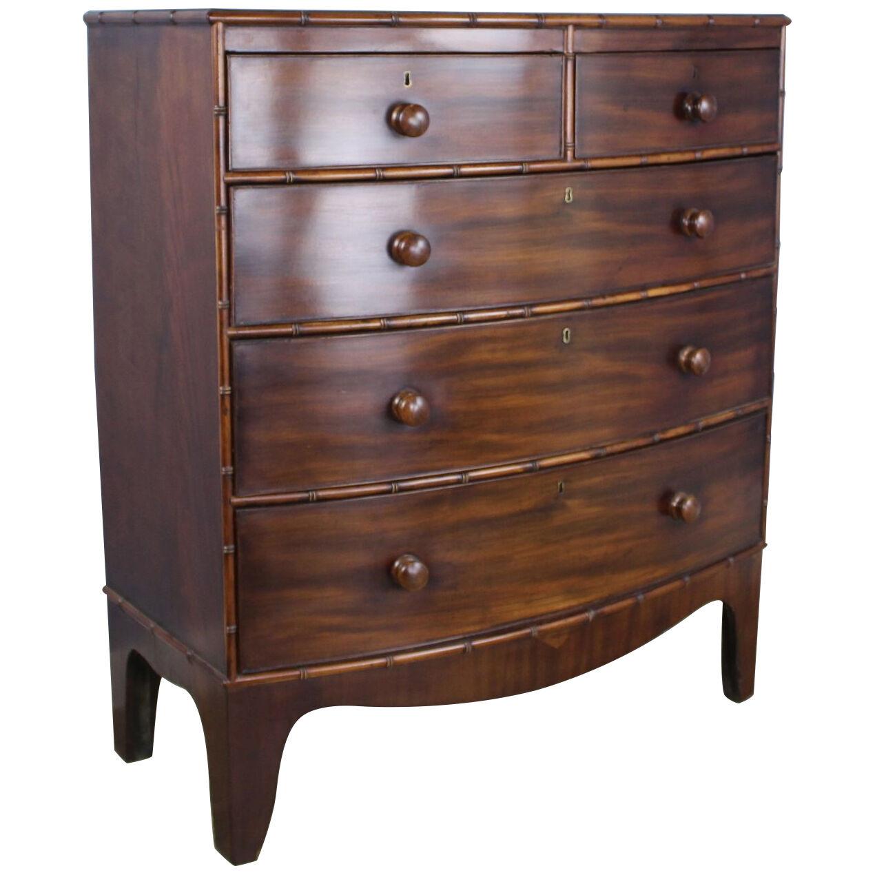 Regency Mahogany Bowfront Faux Bamboo Chest of Drawers