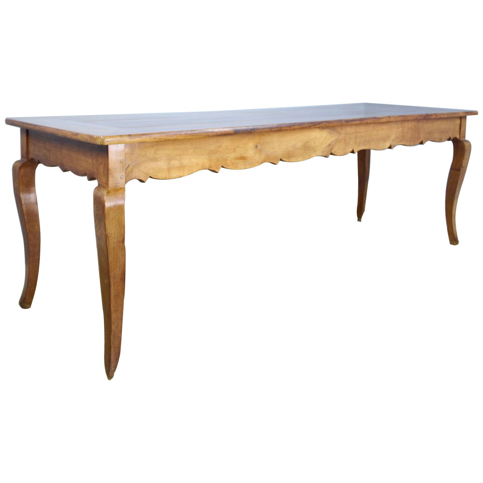 Antique Cabriole Leg Cherry Dining Table with Carved Apron