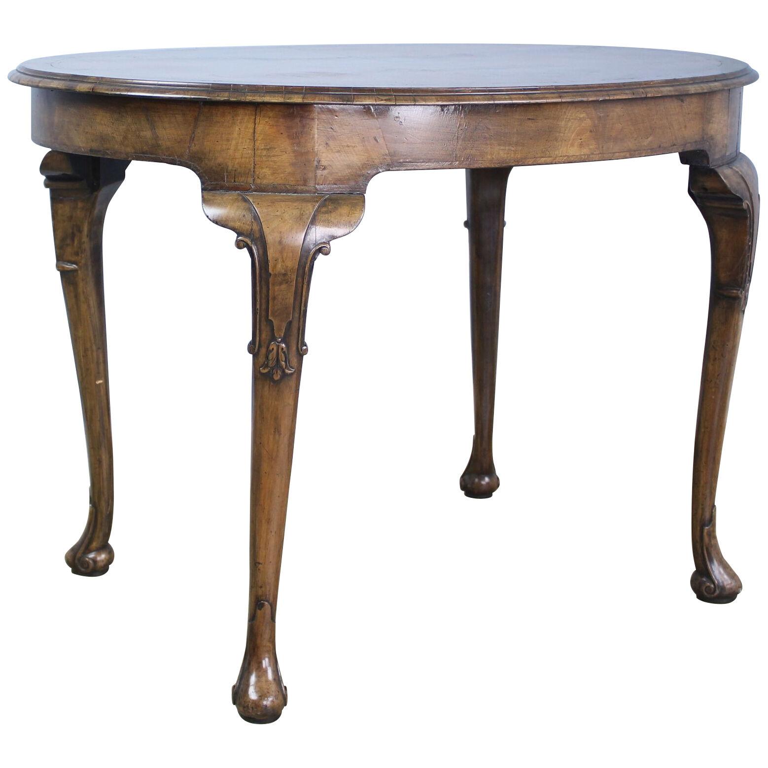 Antique Walnut Center Table, Carved Cabriole Legs