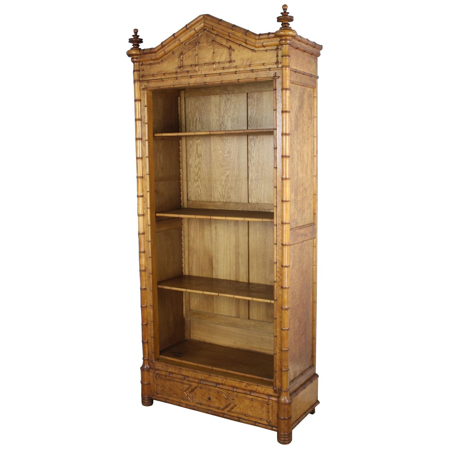 Faux Bamboo Open Bookcase with Bird's Eye Maple Panels