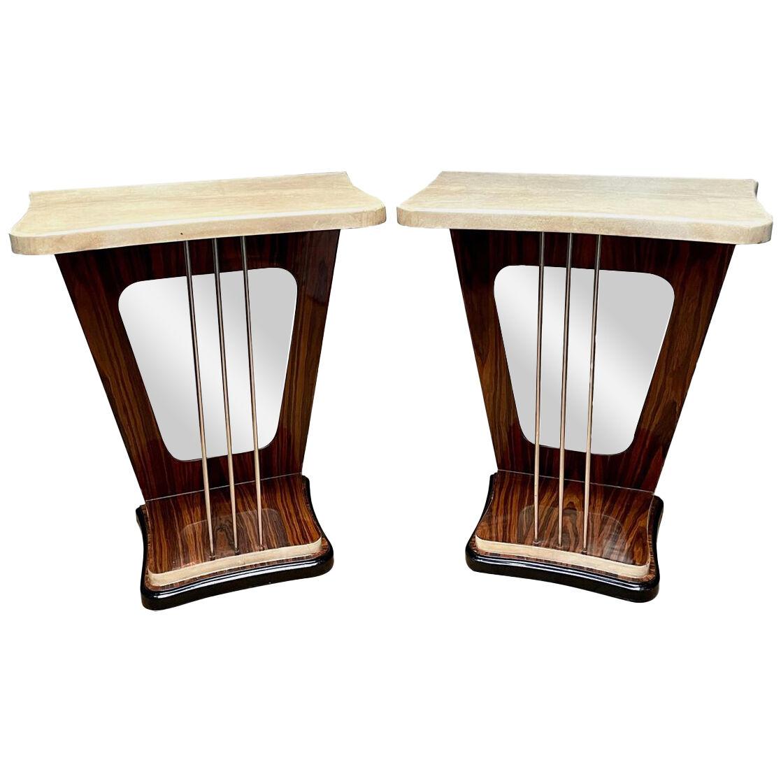A Pair of Italian Mirrored and Lacquered Goatskin Console Tables