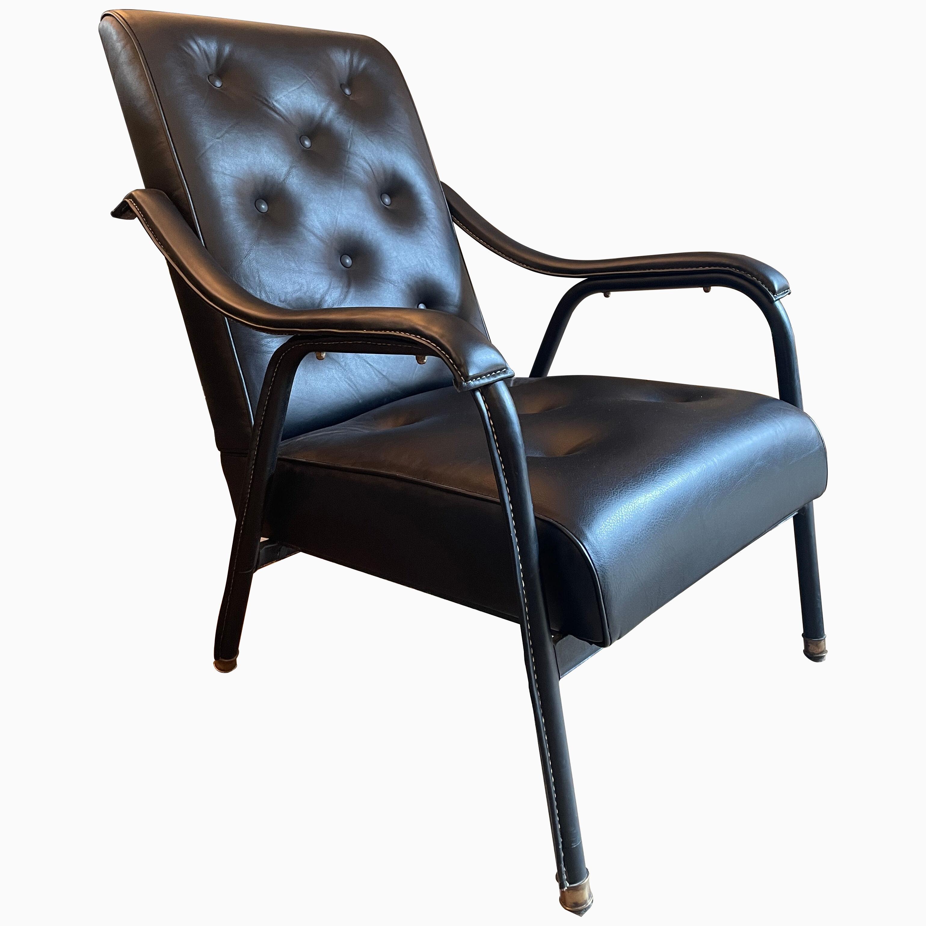A French Mid Century Stitched Leather Armchair