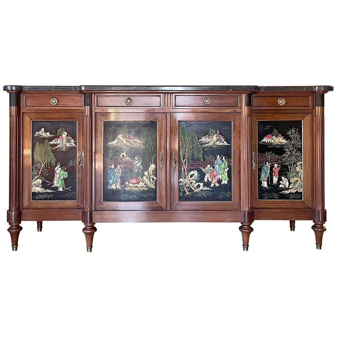A French Chinoiserie Enfilade in Walnut and Marble
