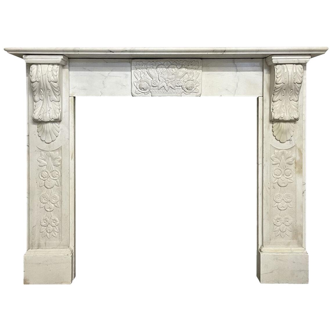 Victorian White Marble Carved Corbel Fireplace Mantel