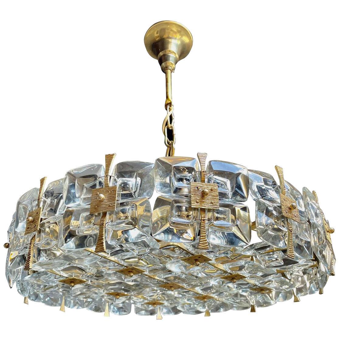 A Palwa Gilt Brass and Crystal Chandelier