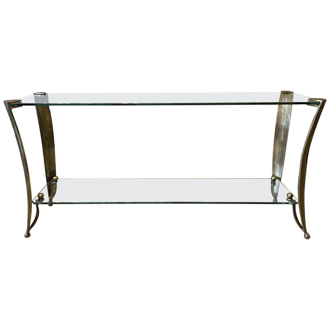 Large French Bronze and Glass Console Table