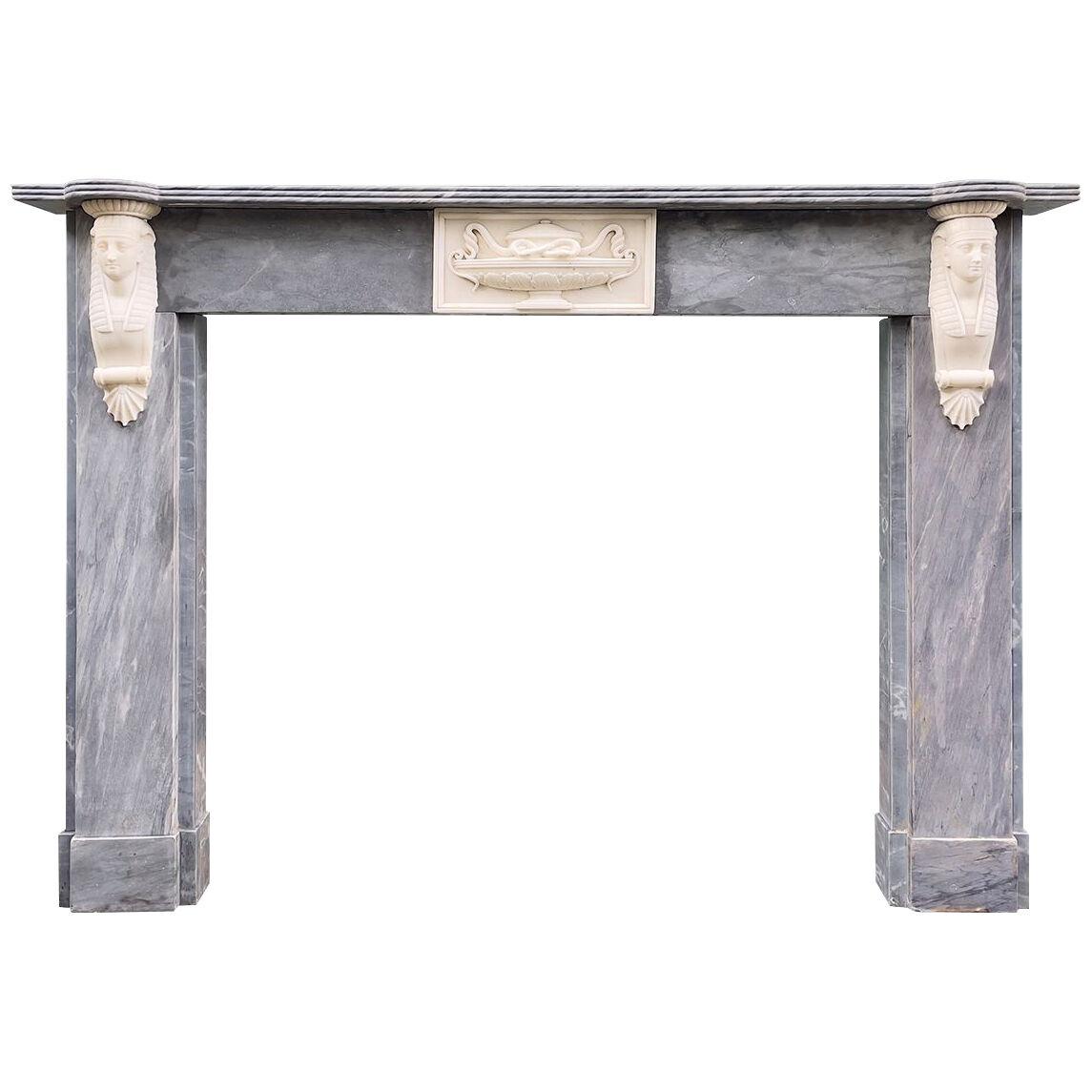 An English Regency Period Egyptian Revival Marble Fireplace Mantel