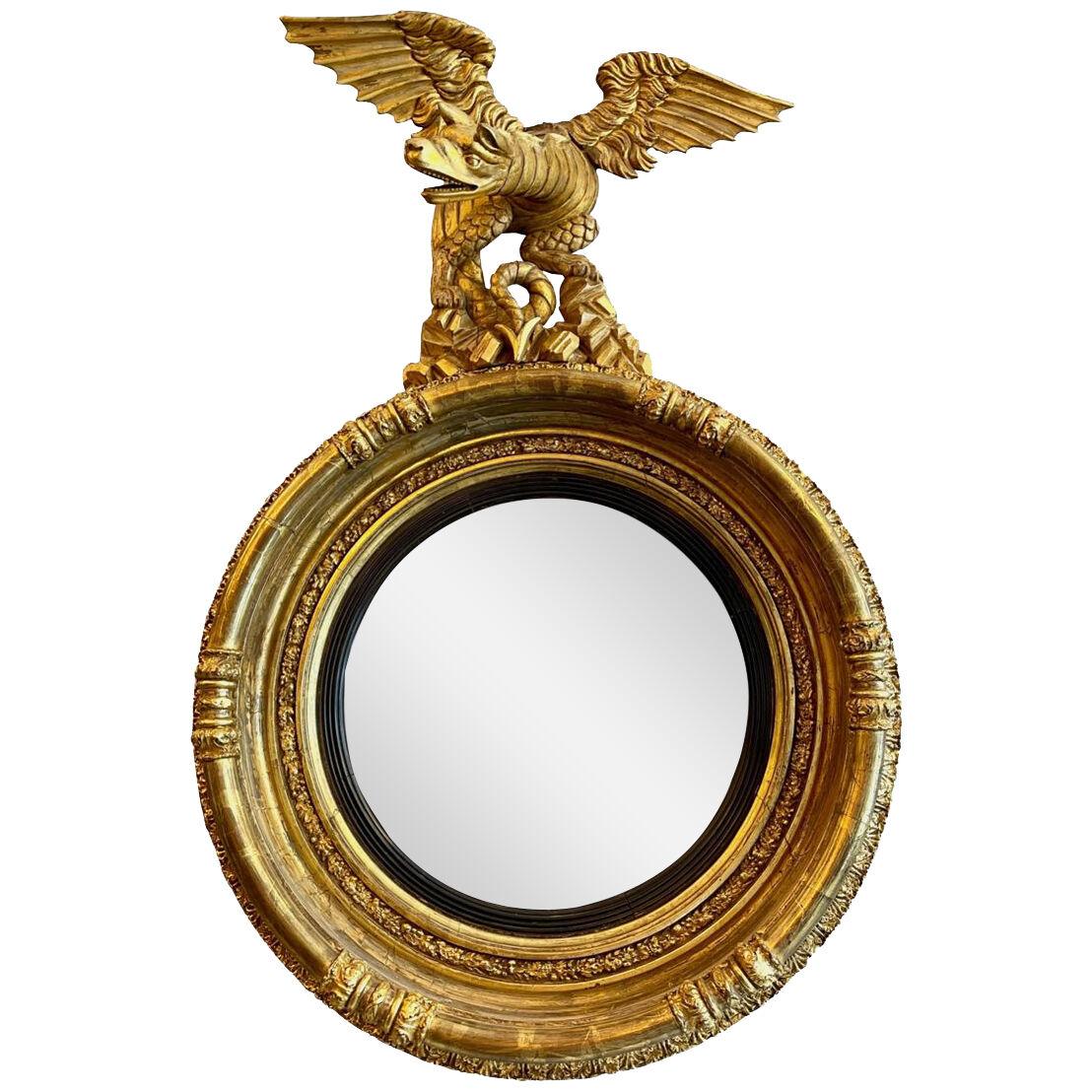 Antique English Regency Gilt Convex Mirror