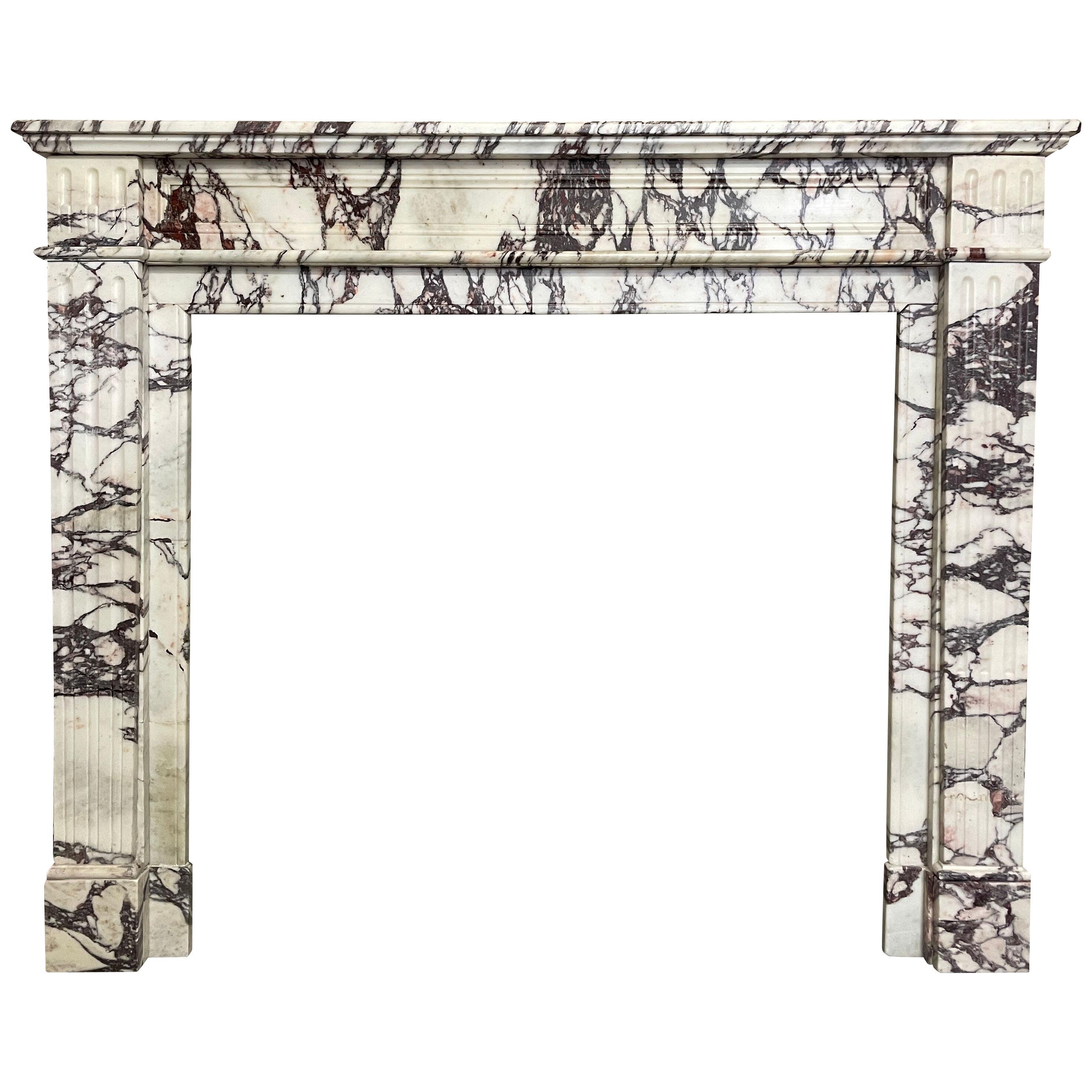 A French Louis XVI Style Antique Breche Marble Fireplace 