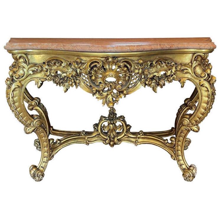An Italian Rococo Giltwood and Marble Console Table 