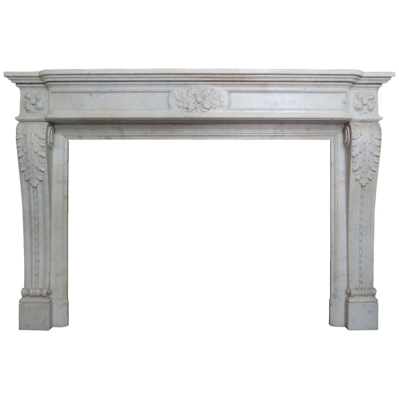 An Antique French Louis XVI Style Carved Marble Fireplace Mantel