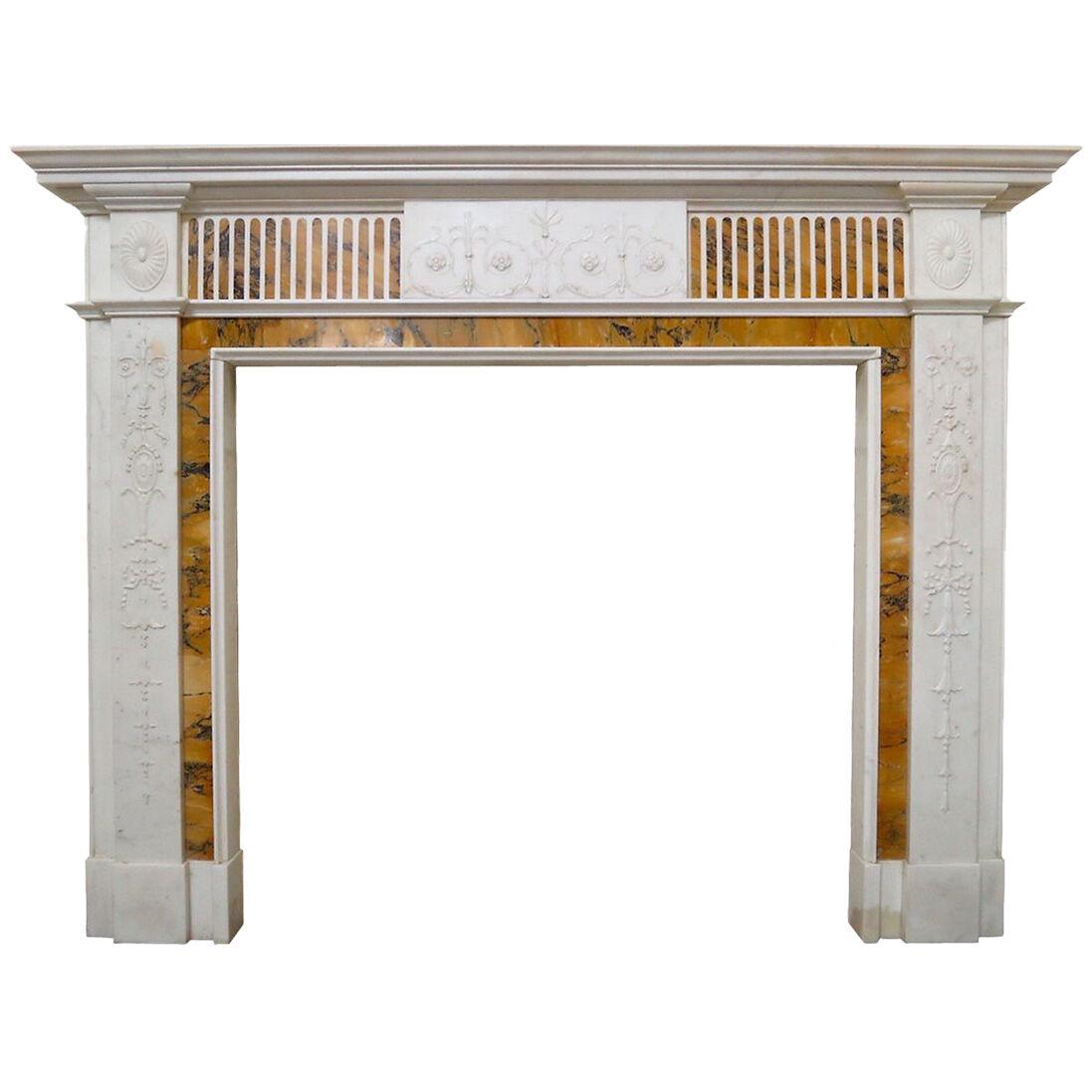 19th Century Statuary White and Sienna Marble Neoclassical Fireplace Mantel