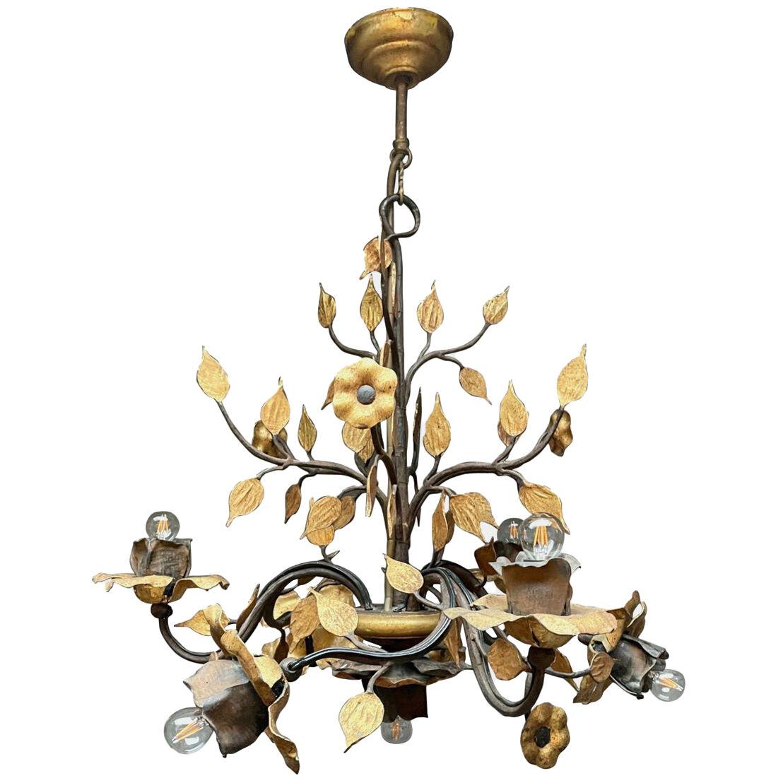 Wrought Iron and Gold Gilt Chandelier