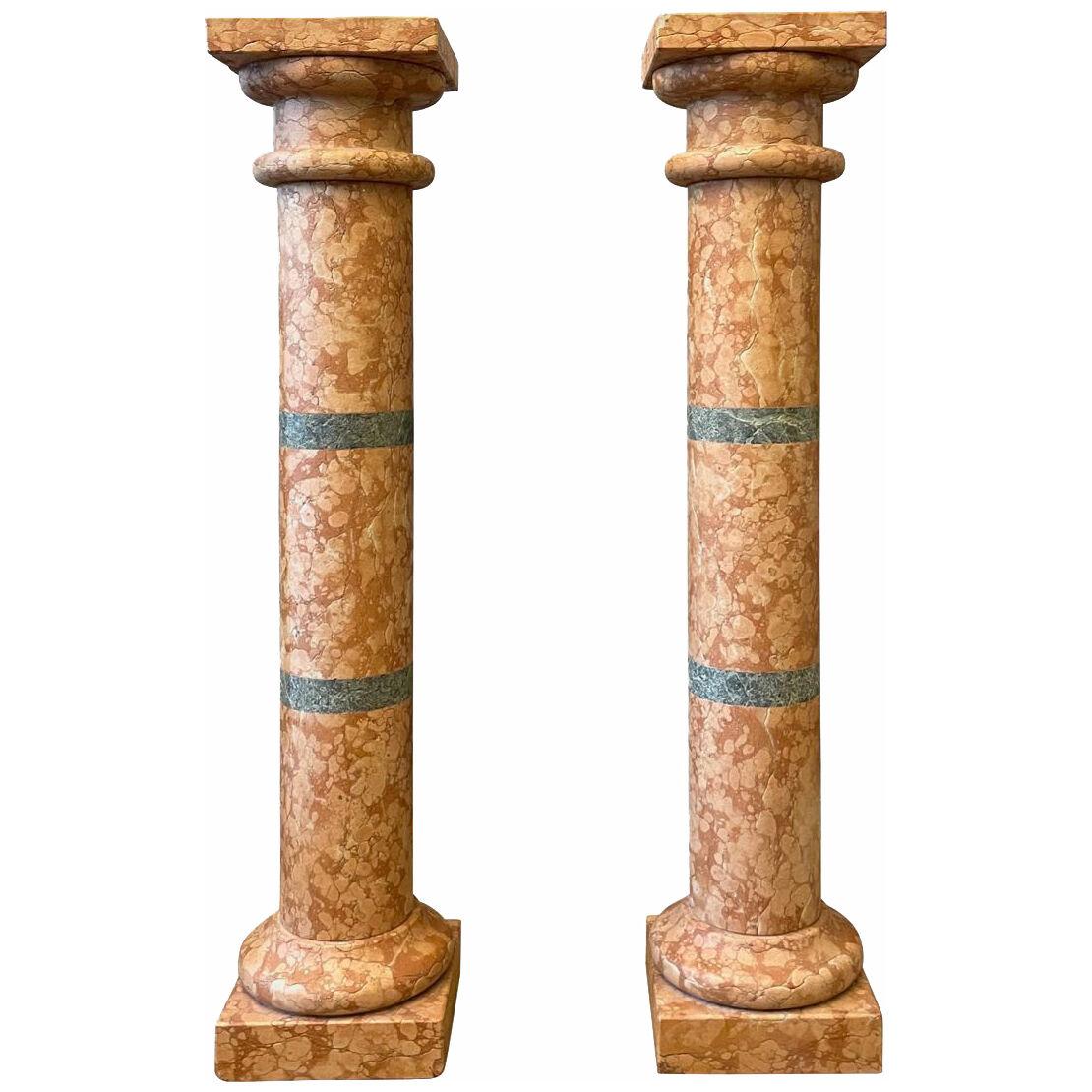 Pair of Italian Pedestals in Rossa Verona Marble